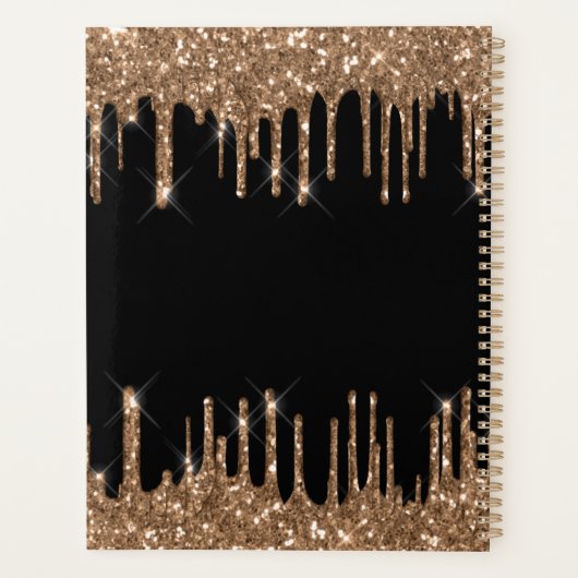 Zwart goud glitter druppels monogram naam 2026 planner (Achterkant)