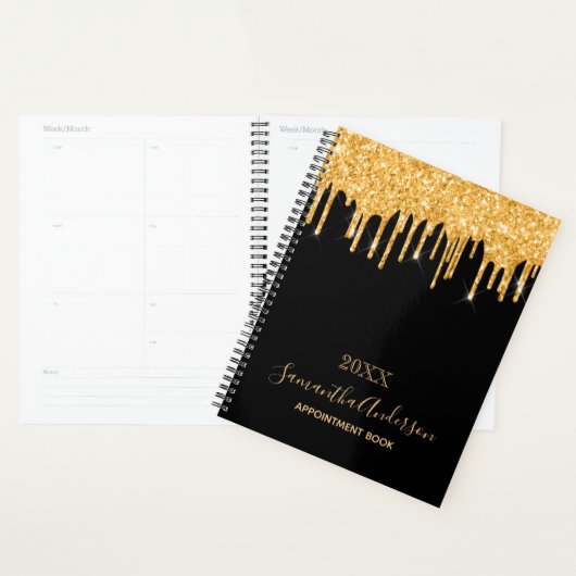 Zwart goud glitter druppels monogram planner (Display)