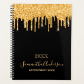 Zwart goud glitter druppels monogram planner (Voorkant)