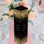 Zwart goud glitter elegante verjaardag wijn<br><div class="desc">Een klassieke zwarte achtergrond. Versierd met faux gouden glitter. Personaliseer en voeg een naam,  leeftijd en datum toe.</div>