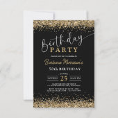 Zwart Goud Glitter Elke Leeftijd 50ste Verjaardag Kaart (Voorkant)