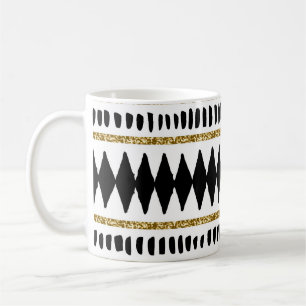 Zwart Goud Glitter Etnisch Patroon Koffiemok
