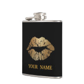 Zwart Goud Glitter Faux Folie Confetti Lippen Heupfles (Links)