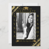 Zwart & Goud Glitter Foto Afstuderen Afgestudeerd Kaart (Voorkant)