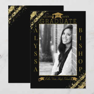 Zwart & Goud Glitter Foto Afstuderen Afgestudeerd Kaart