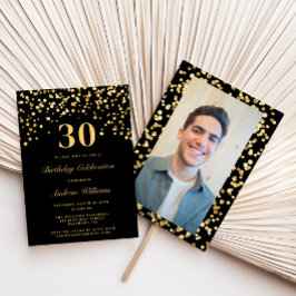Zwart & Goud Glitter Foto Dertig 30e Verjaardag Kaart