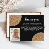 Zwart Goud Glitter Foto Verjaardag Bedankt Briefkaart