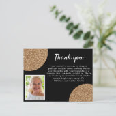 Zwart Goud Glitter Foto Verjaardag Bedankt Briefkaart (Staand voorkant)