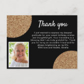 Zwart Goud Glitter Foto Verjaardag Bedankt Briefkaart (Voorkant)