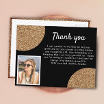 Zwart Goud Glitter Foto Verjaardag Dank u Briefkaart<br><div class="desc">Elegant Zwart Goud Glitter Foto Verjaardag Dank u Briefkaart. Faux gouden glitter op zwart met een foto.</div>