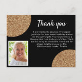 Zwart Goud Glitter Foto Verjaardag Dank u Briefkaart (Voorkant)