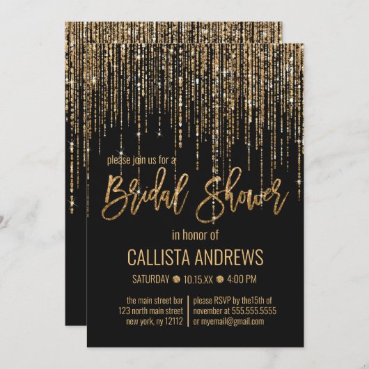 Zwart Goud Glitter Fringe Gordijn Vrijgezellenfees Kaart (Voorkant / Achterkant)