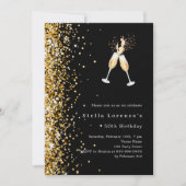 Zwart goud glitter gejuich verjaardag kaart (Voorkant)