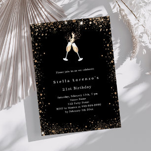 Zwart goud glitter gejuich verjaardag kaart