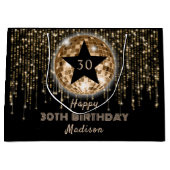 Zwart Goud Glitter Gelukkige 30e Verjaardag Groot Cadeauzakje (Voorkant)