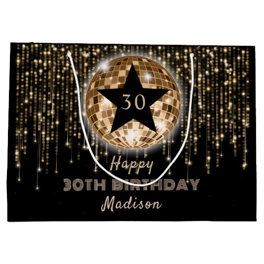 Zwart Goud Glitter Gelukkige 30e Verjaardag Groot Cadeauzakje (Achterkant)