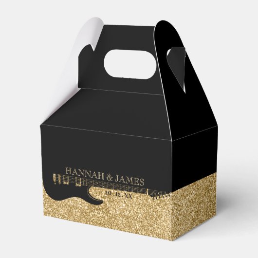 Zwart & Goud Glitter Gitaar Bruiloft Bedankdoosjes (Voorkant Zijde)