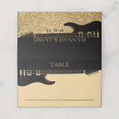 Zwart & Goud Glitter Gitaar Bruiloft Plaatskaartje (Buitenkant ongevouwen)