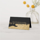 Zwart & Goud Glitter Gitaar Bruiloft Plaatskaartje (Achterkant)