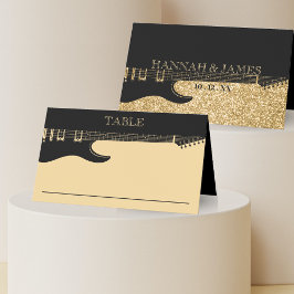 Zwart & Goud Glitter Gitaar Bruiloft Plaatskaartje