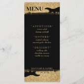 Zwart & Goud Glitter Gitaar Bruiloft Receptie Menu (Voorkant)