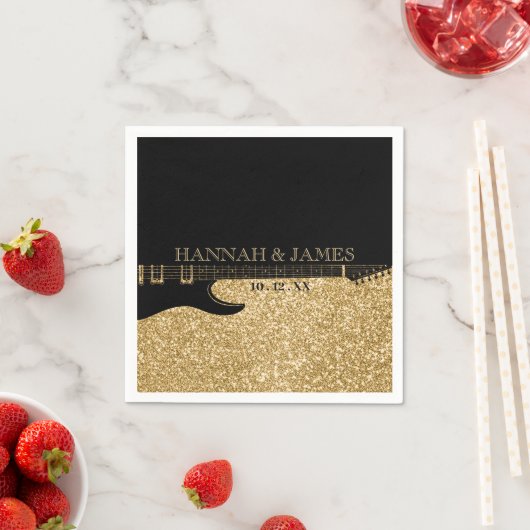 Zwart & Goud Glitter Gitaar Bruiloft Servet (Insitu)