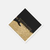 Zwart & Goud Glitter Gitaar Bruiloft Servet (Hoek)