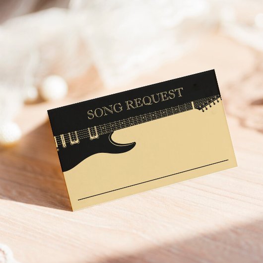 Zwart & Goud Glitter Gitaar Trouwlied Aanvraag Informatiekaartje