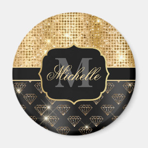 Zwart & Goud Glitter Glam Diamanten & Stippen Magneet