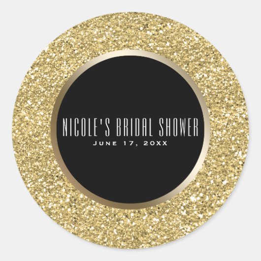 Zwart & Goud Glitter Glam Elegant Wedding Favoriet Ronde Sticker (Voorkant)