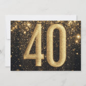 Zwart Goud Glitter Glam Foto 40e Verjaardagsfeest Kaart (Achterkant)