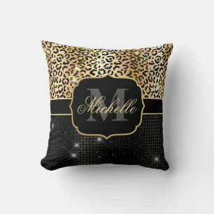 Zwart & Goud Glitter Glam Luipaardvlekken & Stippe Kussen