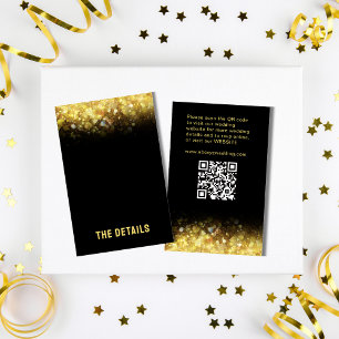 Zwart Goud Glitter Glam Moderne Bruiloft Informatiekaartje