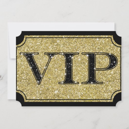 Zwart & Goud Glitter Glam VIP-feest evenemententic Kaart (Voorkant)