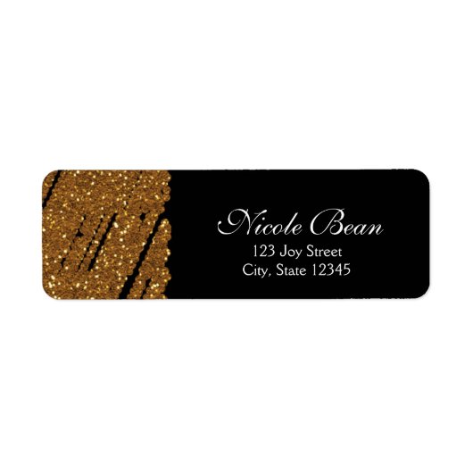 Zwart & Goud Glitter Glamour Chic Adreslabels Etiket (Voorkant)