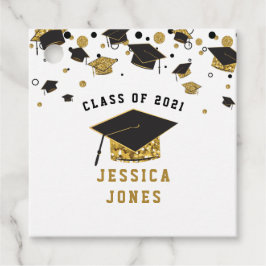 Zwart & Goud Glitter Graduation Cap Klasse van 202 Bedankjes Labels