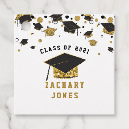 Zwart & Goud Glitter Graduation Cap Klasse van 202 Bedankjes Labels