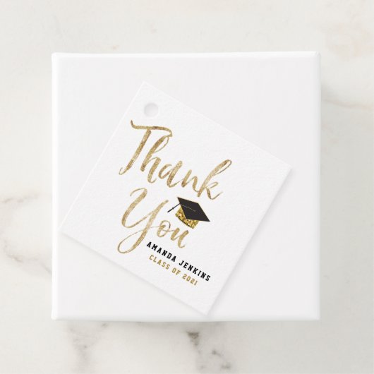Zwart & Goud Glitter Graduation Cap Klasse van 202 Bedankjes Labels (In situ)