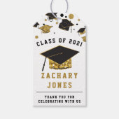 Zwart & Goud Glitter Graduation Cap Klasse van 202 Cadeaulabel (Voorkant)