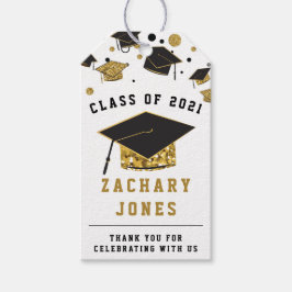 Zwart & Goud Glitter Graduation Cap Klasse van 202 Cadeaulabel