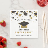 Zwart & Goud Glitter Graduation Cap Klasse van 202 Servet (Insitu)