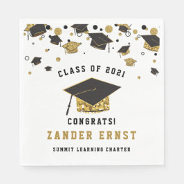 Zwart & Goud Glitter Graduation Cap Klasse van 202 Servet