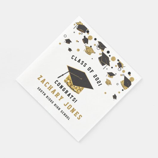 Zwart & Goud Glitter Graduation Cap Klasse van 202 Servet (Hoek)