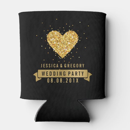 Zwart & Goud Glitter Hart Illustratie Blikjeskoeler (Achterkant)