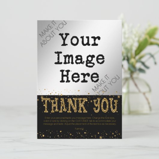 Zwart & Goud Glitter HARTELIJK DANK Bedankkaart (Staand voorkant)