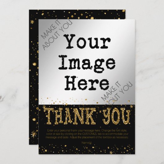Zwart & Goud Glitter HARTELIJK DANK Bedankkaart (Voorkant / Achterkant)