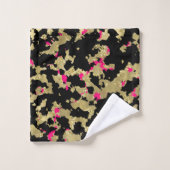 Zwart Goud Glitter Heet Roze Abstract Afbladderend Bad Handdoek (Wasdoekje)