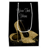 Zwart Goud Glitter Hoge Hak Schoenen Medium Cadeauzakje (Achterkant)