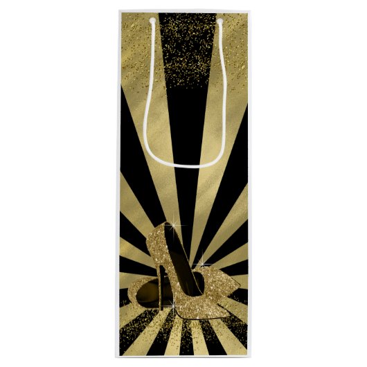 Zwart Goud Glitter Hoge Hak Schoenen Wijn Cadeautas (Voorkant)