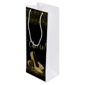 Zwart Goud Glitter Hoge Hak Schoenen Wijn Cadeautas (Achterkant Gekanteld)